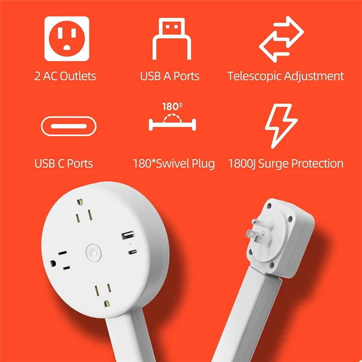 Extendable Electrical Outlet With USB-A/USB-C& AC Socket Extension For Desks Home Use- Power Outlet Adapter Extender US Pl